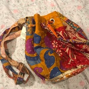 World Market Handcrafted Boho Bucket Bag with Adjustable Crossbody Strap